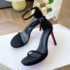 Black word with sandals women's summer new celebrity sexy temperament thin heel waterproof table red sole high heels