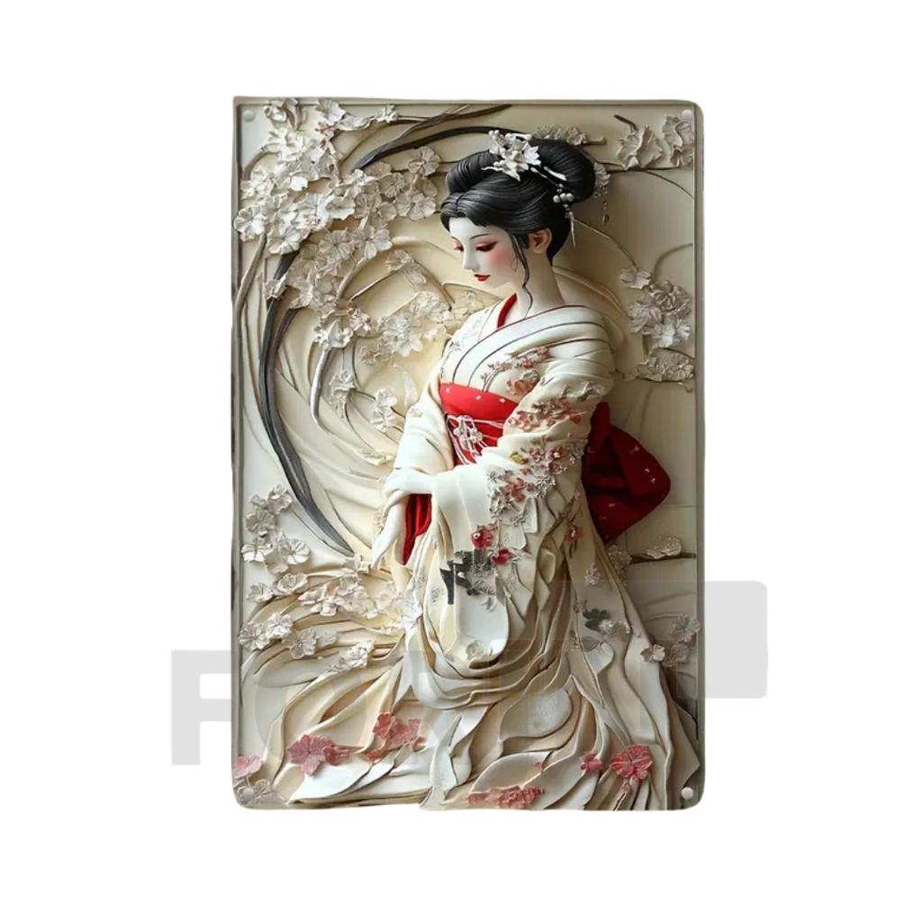 Japanese Geisha Kimono Metal SignD Elegant Japan Cherry Blossoms Art PosterHomeRoomOfficeIzakayacafeStudio Wall Decor