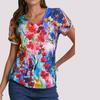 Женская свободная футболка с короткими рукавами и цветным принтом, повседневная рубашка с v-образным вырезом