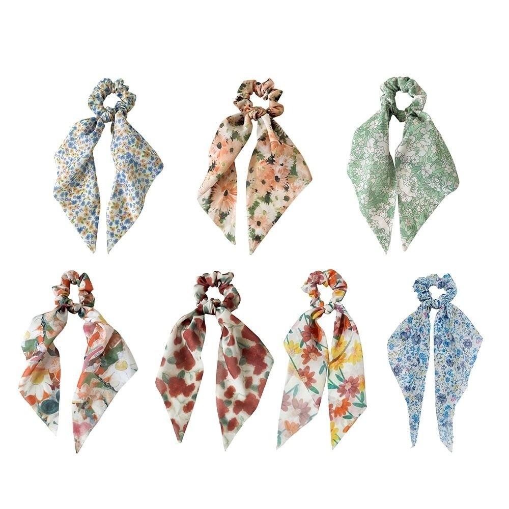 Fashion Hair Scrunchies Triangle Scarf Floral Tie Dye Chiffon Elastic Hair Bands Summer Beach