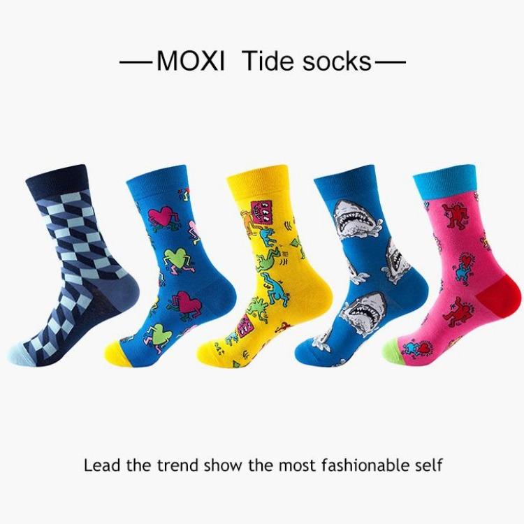 5 Pairs/Pack Couples Happy Funny Socks Cotton EU 37-43 Men Cartoon Fruits Flowers Animals Streetwear Harajuku Socks