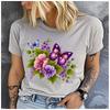 Unisex Polyester 100% T-Shirt with Floral And Butterfly Illustration Loose round Neck Casual Short Sleeve Fashion Top for Summer
