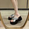 Rhinestone One-word Slippers for Women's Summer Wear 2025 New Small Man Height Increase Thick Bottom Fashion Beach Cool Slippers for Women