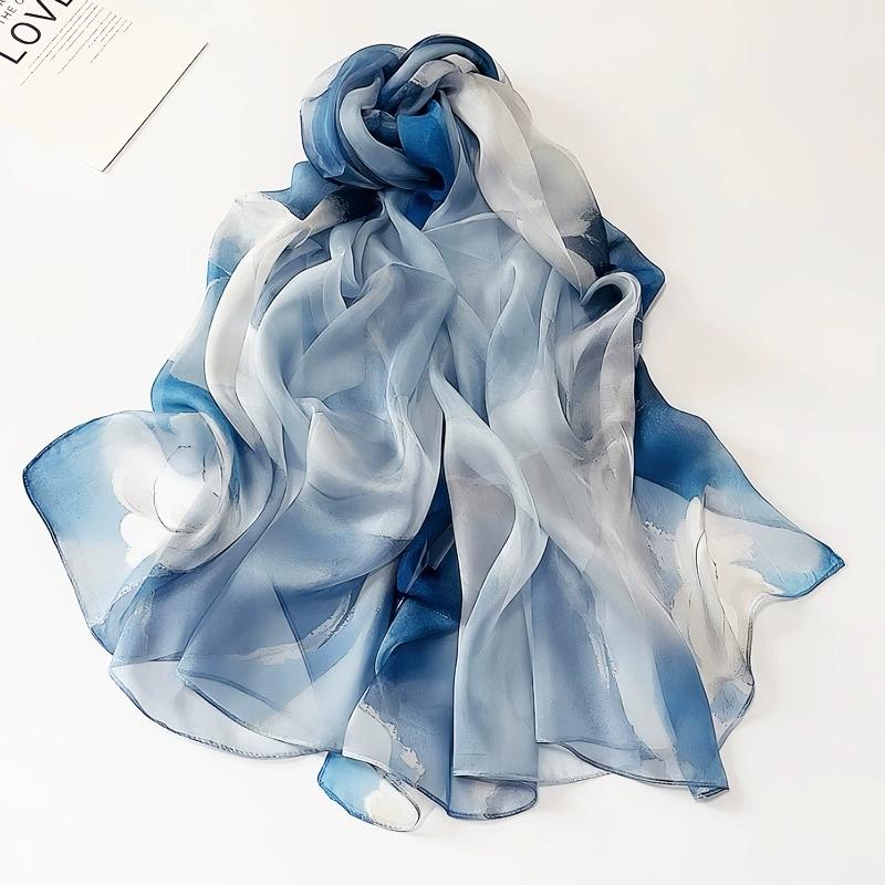 Весна Лето Женские Большого размера Принтованные Пляжные Шали Мусульманские Хиджабы Дорожные Тонкие Солнцезащитные Шарфы/Шарфы 100% Шелк Пляжный Шарф