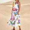 Women's Summer Casual Fashion Easter Printed Sleeveless Round Neck Pocket Dress