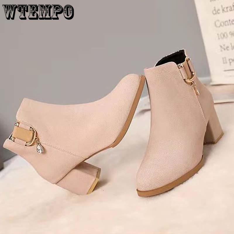 Женские кожаные ботинки из искусственной замши, матовая кожа, короткий цилиндр, на высоком каблуке с круглой головкой, водяная буровая машина, боковая молния, противоскользящие пригородные туфли на толстом каблуке, мягкая подошва