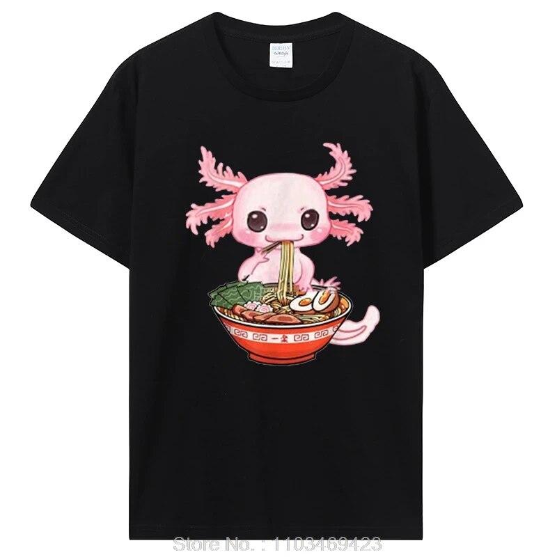 Kawaii Axolotl Ramen Noodles японское аниме Otaku Nu Goth футболка унисекс хлопковая футболка одежда большие футболки с рисунком
