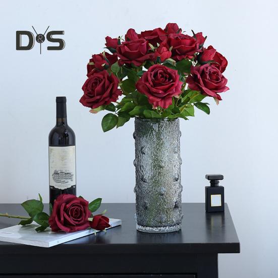 Искусственная роза со стеблем 2 головки Не увядает без полива Реквизит для свадебных фото Реалистичные многоразовые ветки искусственных цветов Товары для украшения дома