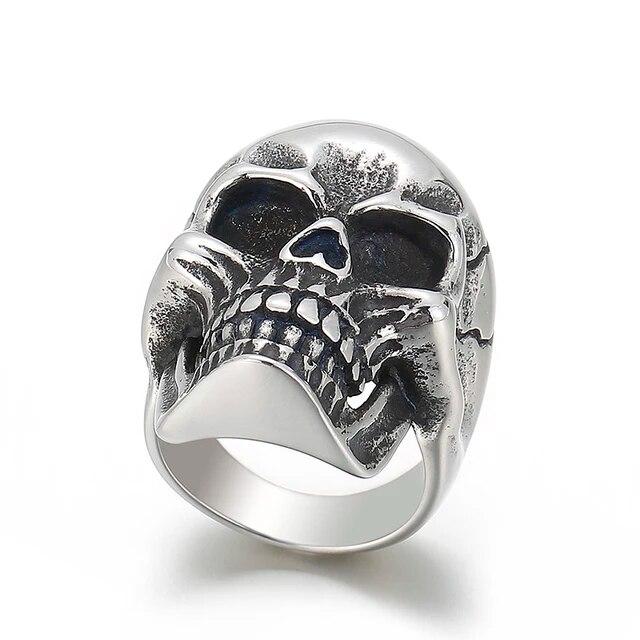 Kalen Vintage Gothic Style 6mm Men's Stainless Steel Skull Ring Charm Jewelry Accessories