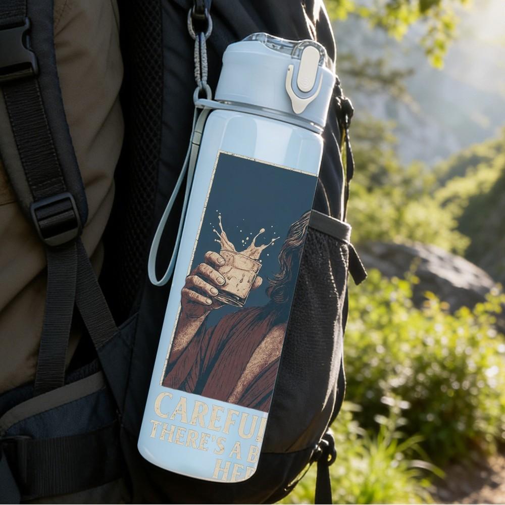 1PC Vintage Male Portrait Art 750ml sports water bottle leakproof straw lid outdoor office home