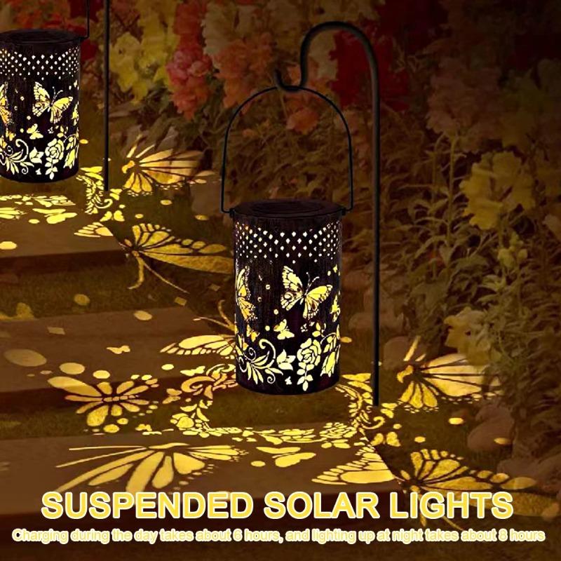 Butterfly Solar Outdoor Lantern Projection Solar Garden Light IP65 Waterproof Solar Hanging Lantern Light for Patio Lawn Pathway
