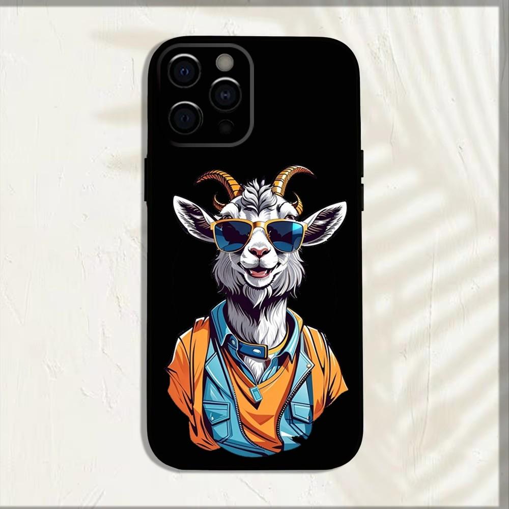 Cartoon Cute Goat Phone Case For iPhone 16,15,14,13,12,11,Pro,X,XS,Max,XR,Plus,Mini Soft Black Cover