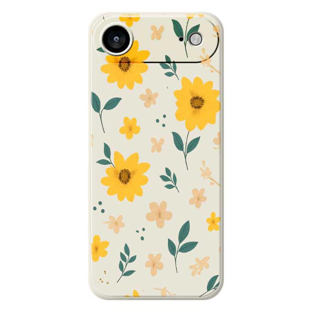 For iPhone 17 Air Case Yellow Floral and Leaves Pattern Printing Straight Edge TPU Phone Back Cover