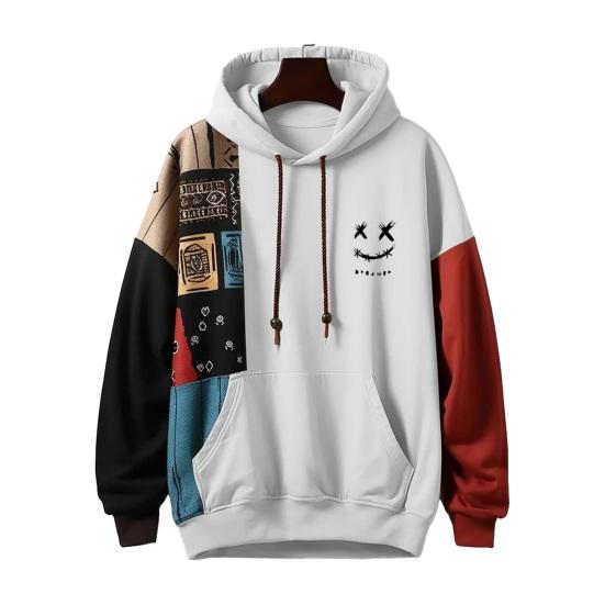 Осень-зима мужская толстовка с капюшоном свободная с длинным рукавом соответствующего цвета большой накладной карман с мультяшным рисунком ретро с капюшоном толстый теплый пуловер уличная одежда мужской топ