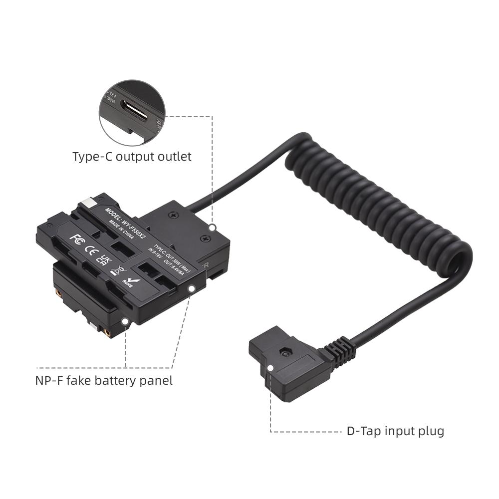 Двусторонний силовой кабель F550 NP-F с крестообразным переходником на D-Tap и выходом типа C 5–12 В для