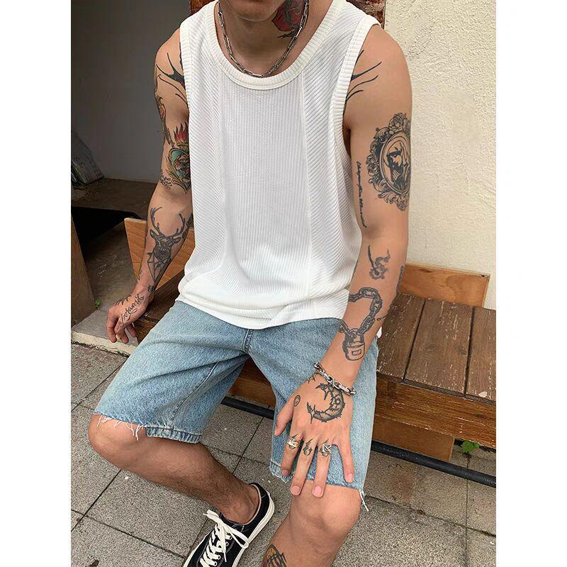 Мужская американская баскетбольная майка из ледяного шелка - U-образный вырез, без рукавов, свободный крой, рубчатая майка