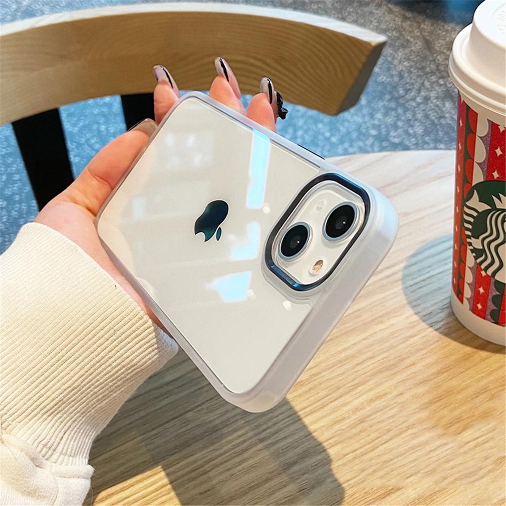 Роскошный Прозрачный Ударопрочный Чехол Для iPhone 15 14 13 12 Mini 17 Pro XS Max XR X 7 8 Plus Мягкий Бампер Металлическая Защитная Крышка для Камеры