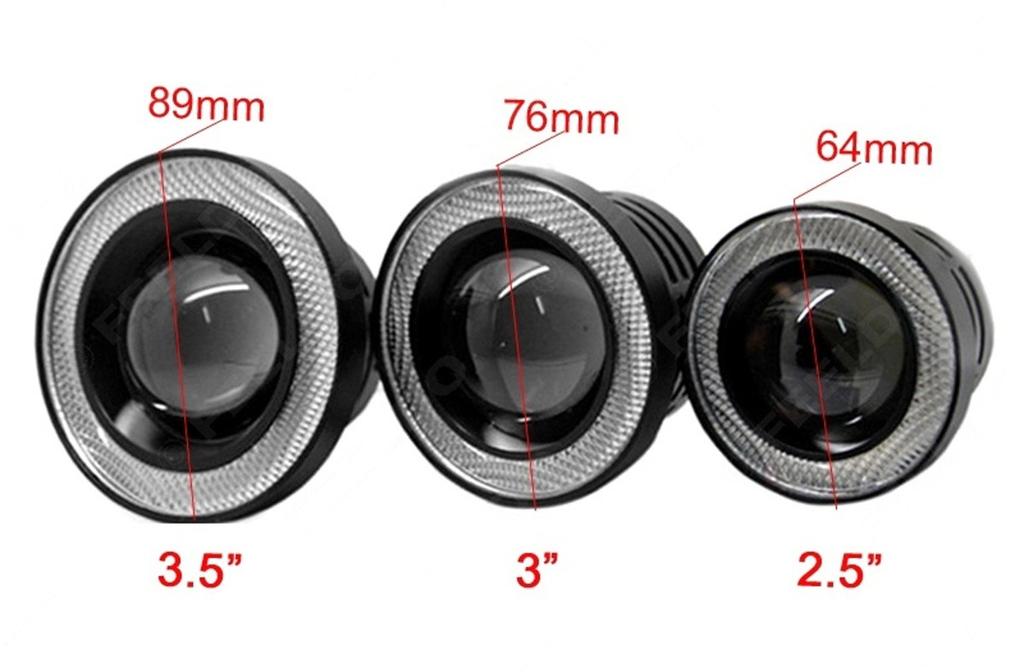 Дневные ходовые огни DRL COB LED angel eye, диаметр 8,9 см, 12 В для бездорожья