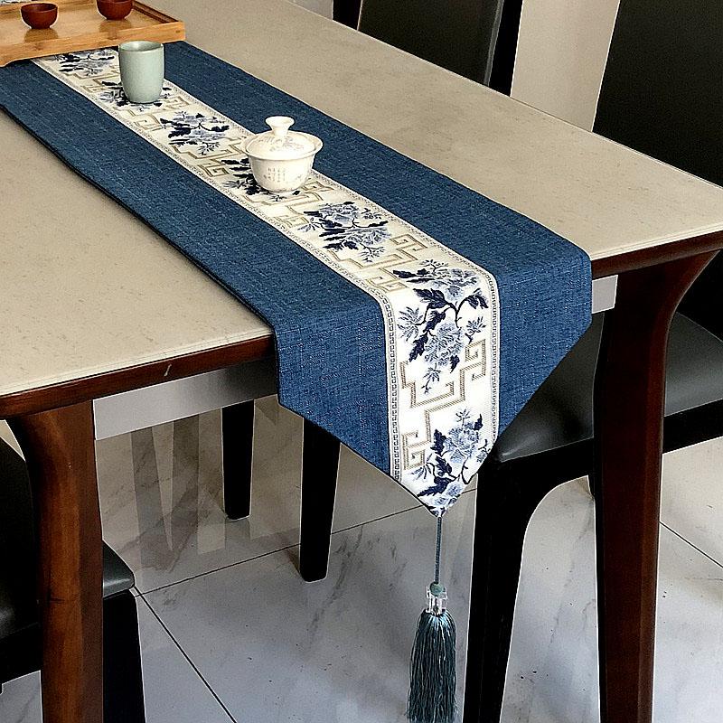 Chinese Style Table Runner Luxury Cotton Linen Jacquard Table Runners Decorative Bed Runner Table Flag Living Room Hotel