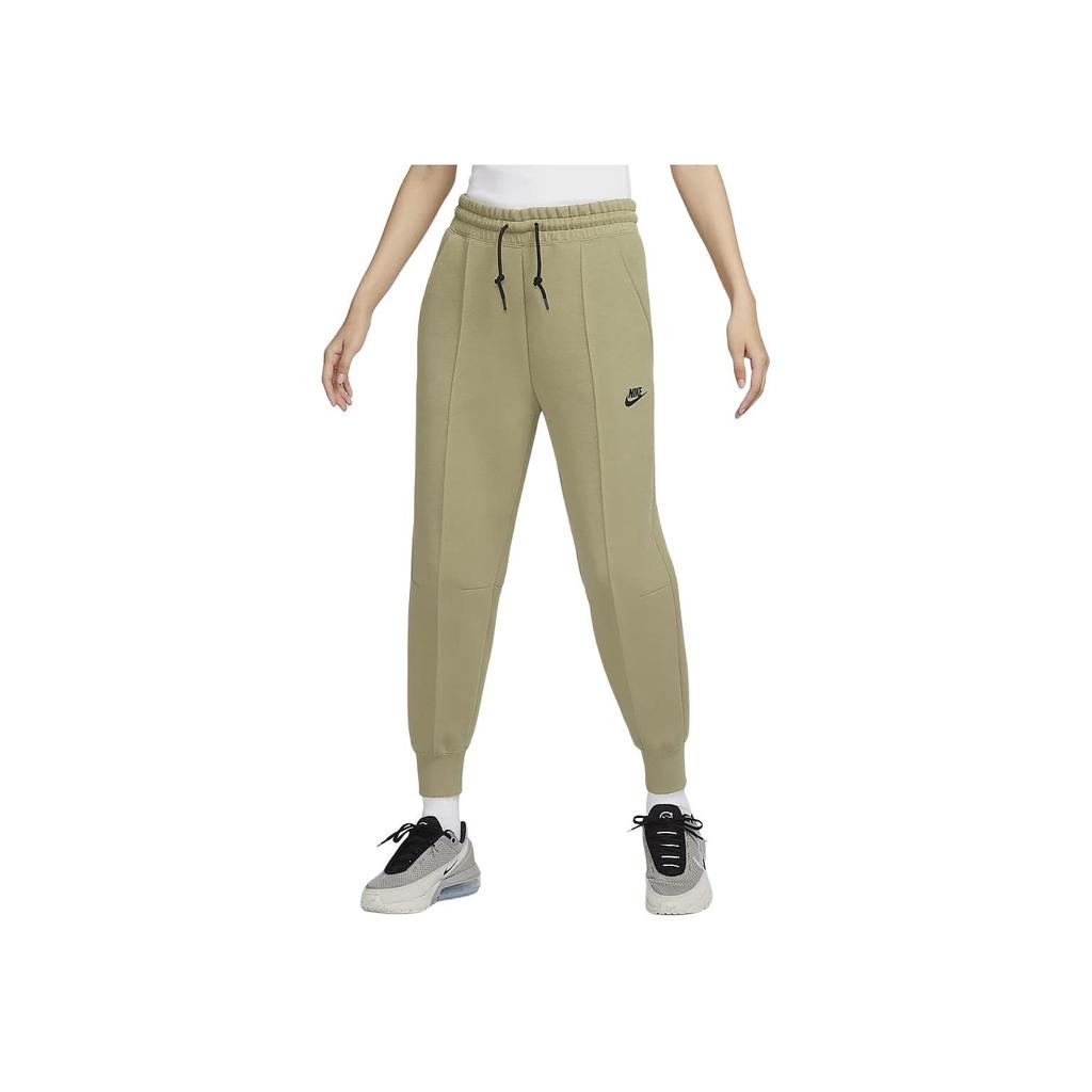 Nike Sportswear Tech Fleece Solid Color Drawstring Casual Tapered Knit Joggers Women Bottoms Olive-Green FB8331-276