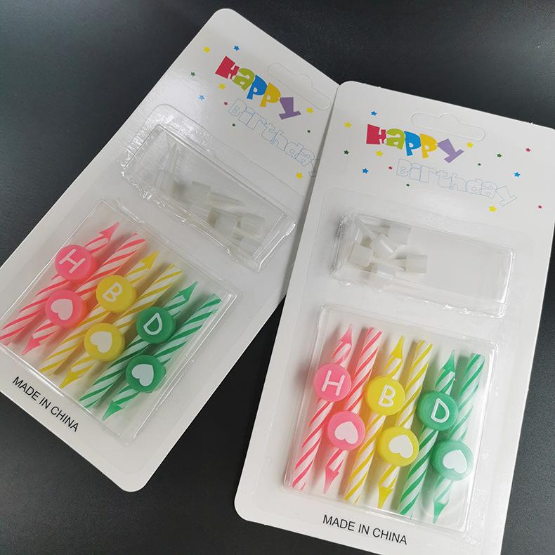 Birthday Candle Colorful Spiral HBD Happy Birthday English Letter Candle Cartoon Pattern Small Thread with Base