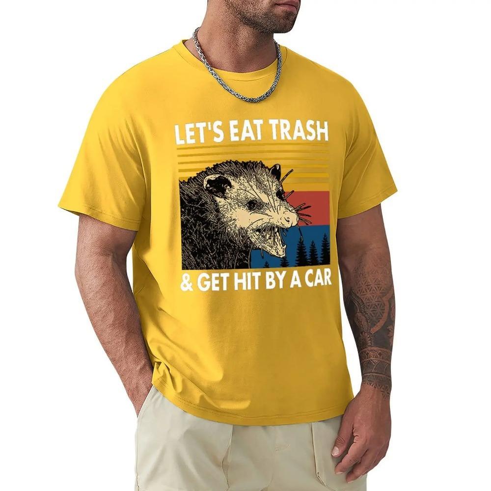 Енот Давайте съедим мусор и нас сбьет машина Винтажная футболка Harajuku Футболка с коротким рукавом 100% хлопок Графика Футболка Топы