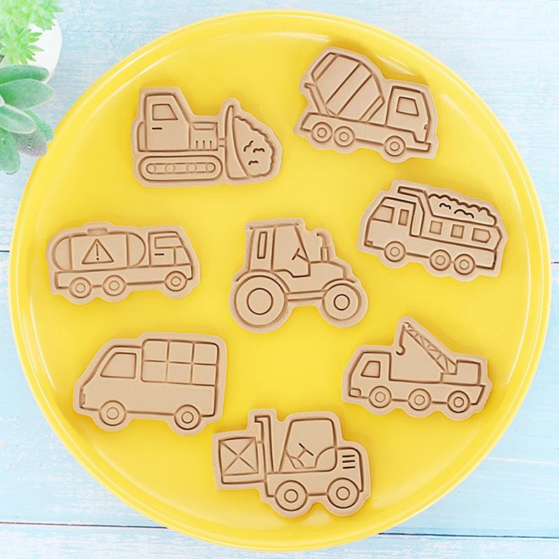 8Pcs Engineering Truck Cookie Cutter Plastic 3D Cartoon Pressable Biscuit Mold