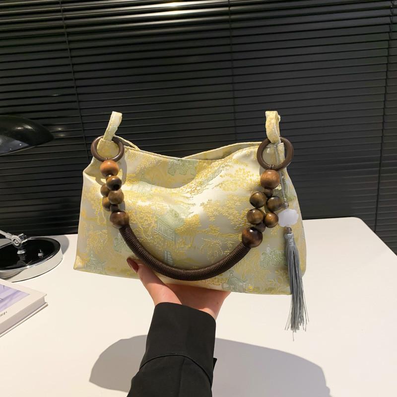 Стильная шелковая жаккардовая сумка-тоут для женщин с элегантным винтажным дизайном в розовом, желтом и белом цветах