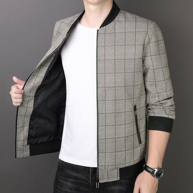 Весенняя и осенняя куртка Мужская куртка Деловая повседневная Молодежь и средний возраст Простая мода Бейсбольный воротник Клетчатая куртка Мужская одежда