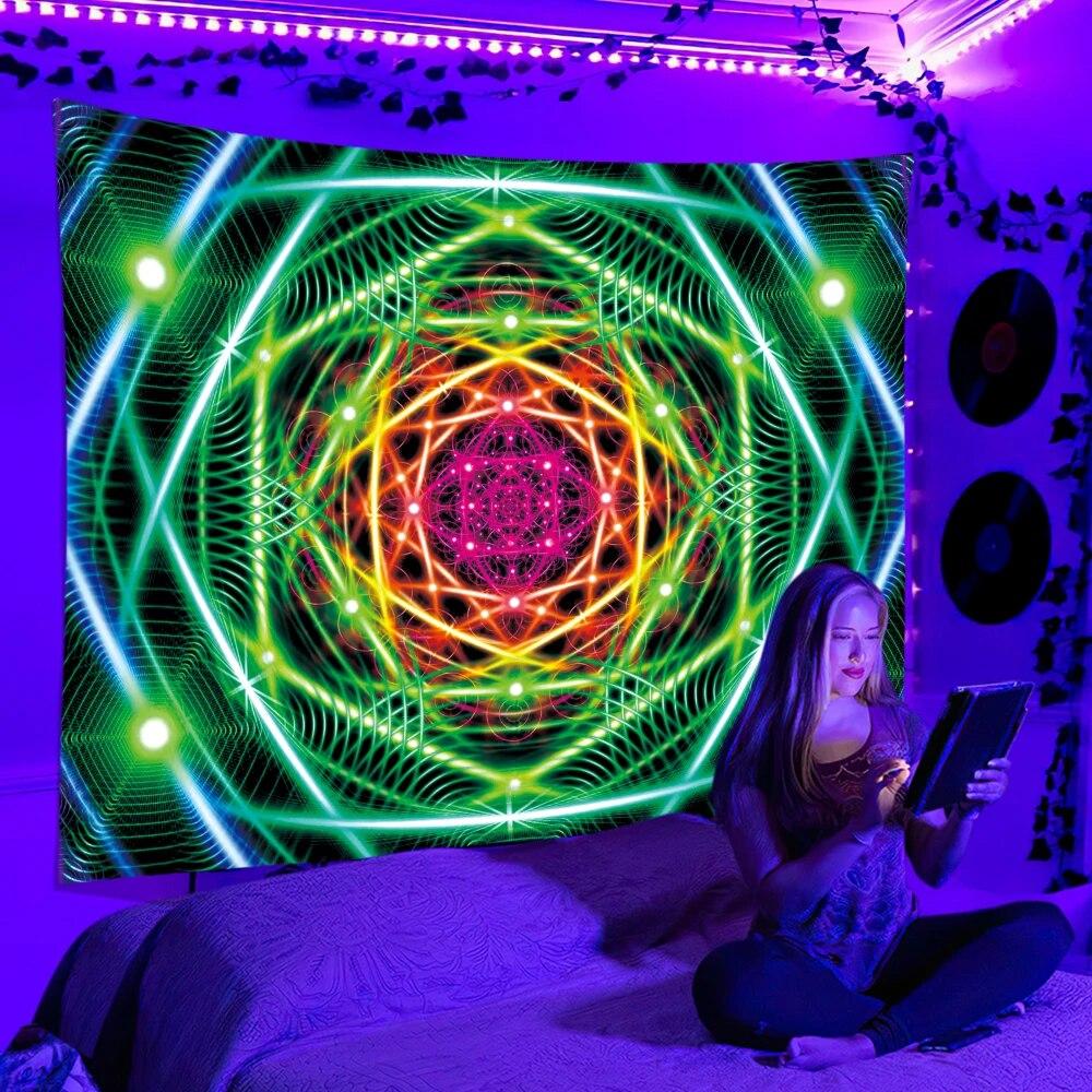 Флуоресцентный гобелен, УФ-реакция, психоделический, настенный, хиппи, диджей, украшение для спальни, отдельное помещение