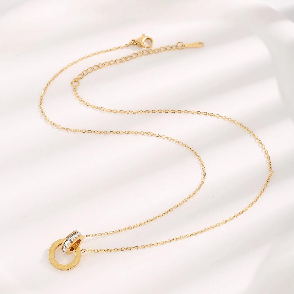 18K Gold Plated Stainless Steel Interlocking Circles Infinity Style Roman Numbers Wedding Statement Collar Necklace For Women