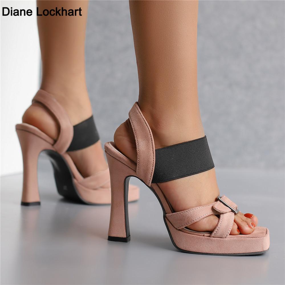 Мода 2025 Лето Новые Сандалии на Платформе Женская Обувь Толстый Каблук Сандалии Высокий Каблук Замша Мода Женские Sandalias De Mujer Размер 32-46