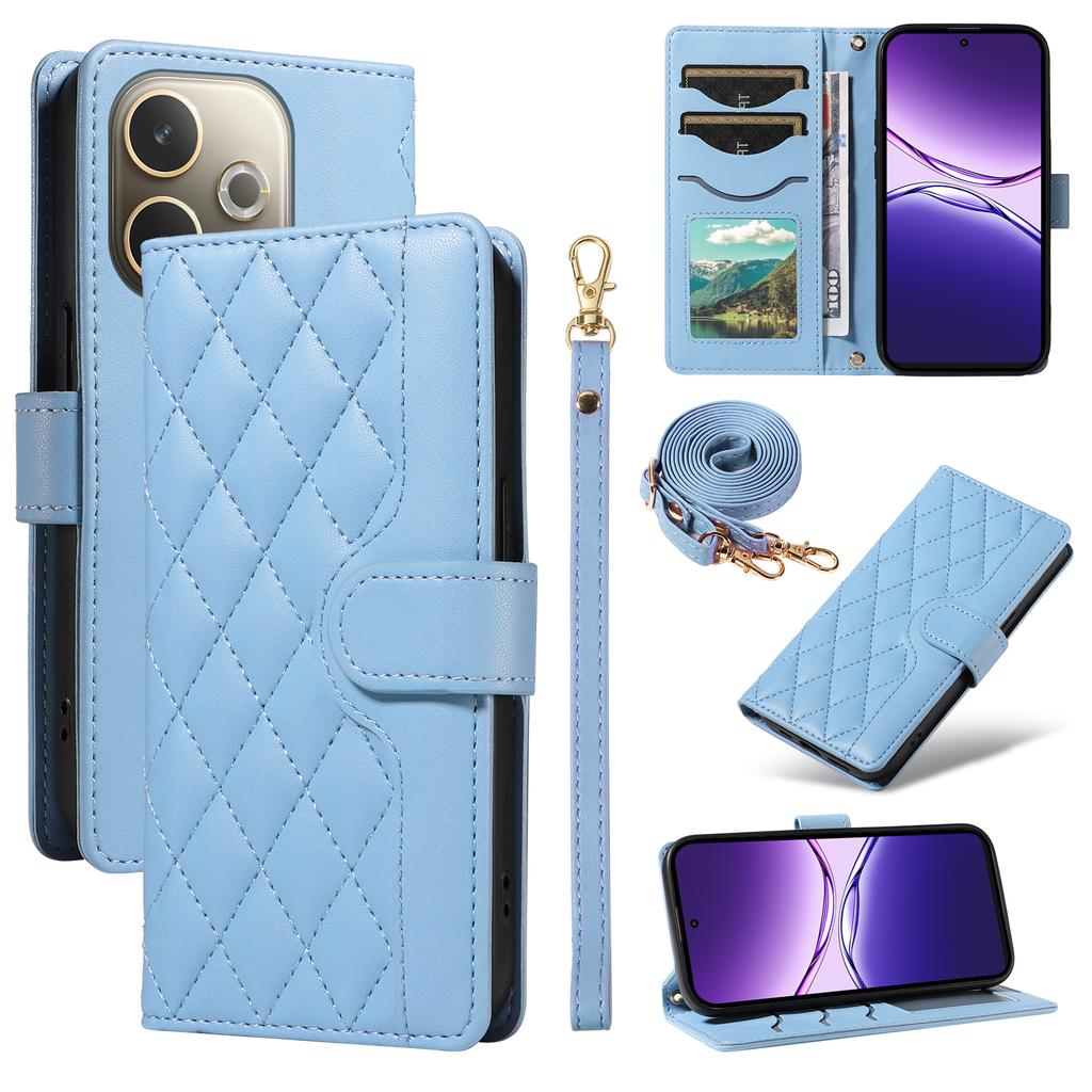 Для Oppo A5 Energy 5G (Китай)/Oppo A5 Pro 4G (Глобальный) Чехол-кошелек Ромбовидный кожаный чехол для телефона с ремешком