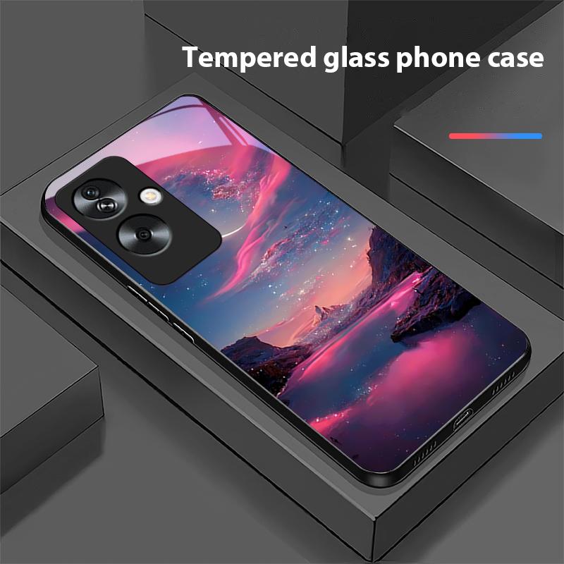 Красочная Аврора для Oppo A79 5G 58 78 74 60 4G Reno 11F Realme GT 6 11 Note 50 10 C55 X2 Закаленное стекло Черный чехол для телефона