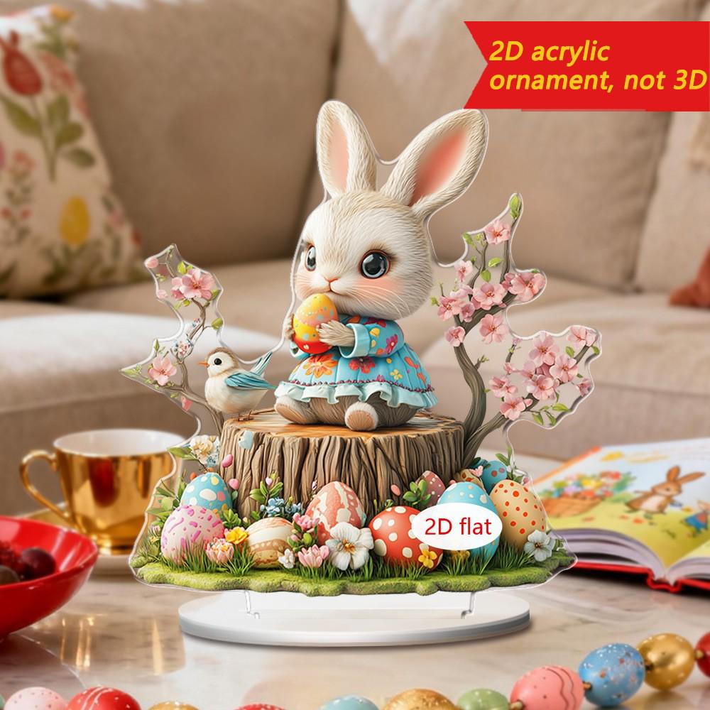 Акриловое настольное украшение на Пасху – Дизайн с кроликом и яйцом в стиле цветочного креста