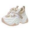 Fashion Fashion Chunky Sneakers Women Autumn Lace Up Platform Sports Shoes Woman 7CM Thick Bottom High Heels Female Leather Sneakers