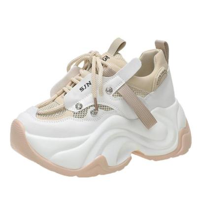 Мода Мода Массивные Кроссовки Женские Осень Шнуровка Платформа Спортивная Обувь Женщина 7СМ Толстая Подошва Высокий Каблук Женские Кожаные Кроссовки