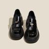 Cowhide Version Platform High-Heeled Leather Small Leather Shoes Women'S British Black Muffin Thick-Heeled Versatile Loafers