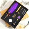 1 Set Quill Pen Set Nice-looking Meaningful Stainless Steel Smooth Writing Feather Pen Ink Kit Stationery Supplies