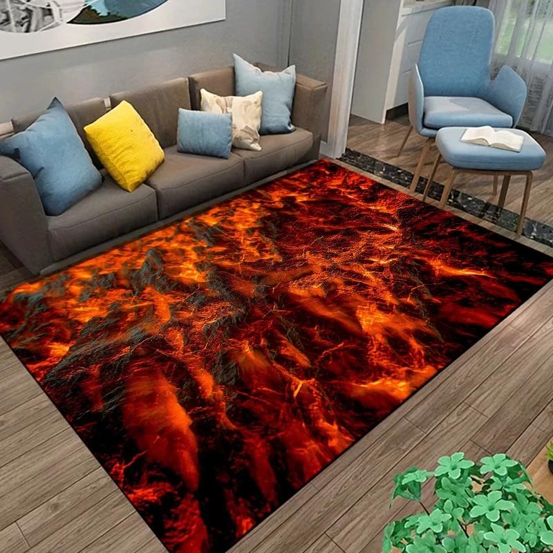 3D Volcano Lava Magma Rugs Carpet for Bedroom Decor Living Room Large Area Rugs Bedside Non-slip Floor Mat Home Entrance Doormat