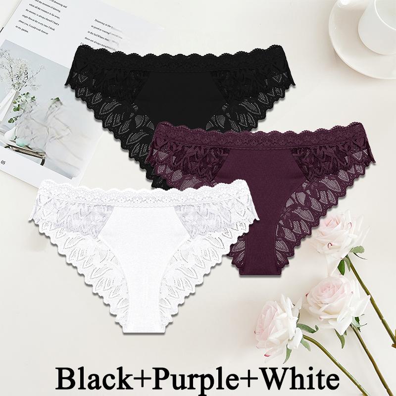 FINETOO 3PCS/Set Women Sexy Lace Panties Underwear Exotic Briefs Female Underpants Soft Lingerie Temptation Embroidery Intimates