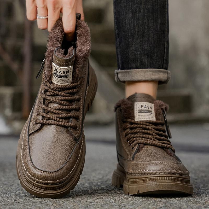 Роскошный бренд Мужские ботильоны Кожаные Мужские Деловые Хлопковые Ботинки Зимние Теплые Снежные Ботинки с Мехом Нескользящие Высокие Рабочие Ботинки