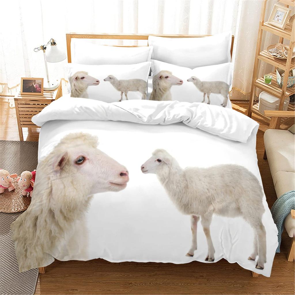 Комплект постельного белья Funny Sheep King Queen с изображением животных из фермы, пододеяльник с белыми маленькими овечками, 2/3 предмета из полиэстера, пододеяльник