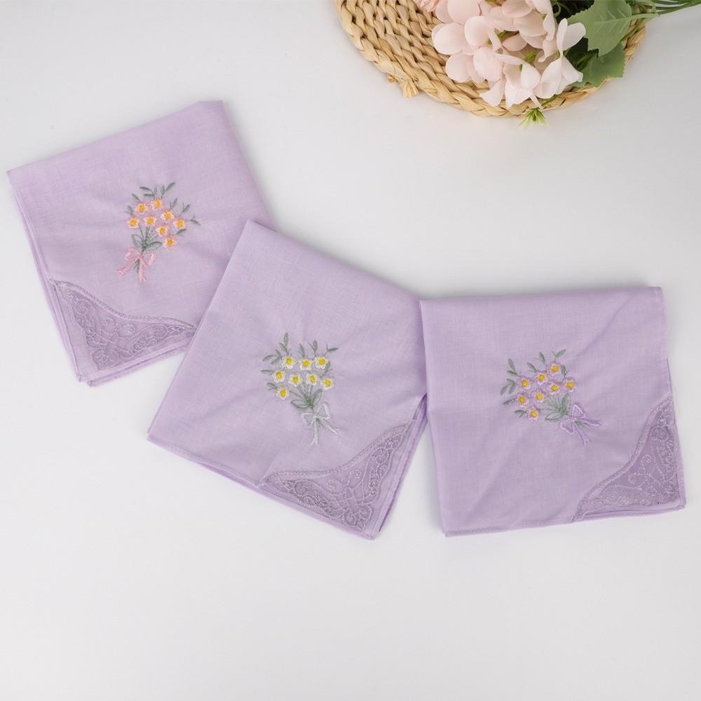 Soft Embroidered Floral Cloth Reusable Hankies Fabrics Elegant Lace Flower Hanky  For Women