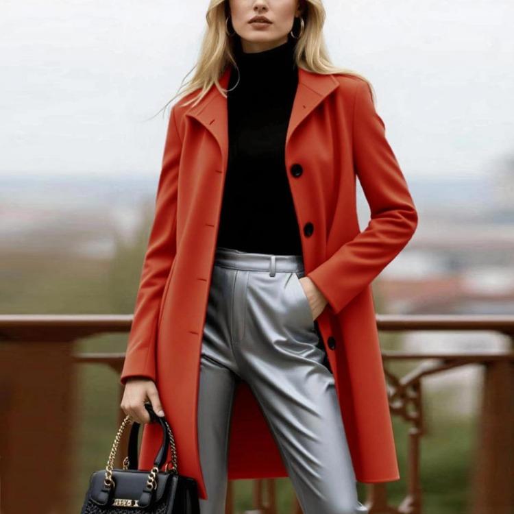 Женский модный тренч однобортный А-силуэта для осени-зимы