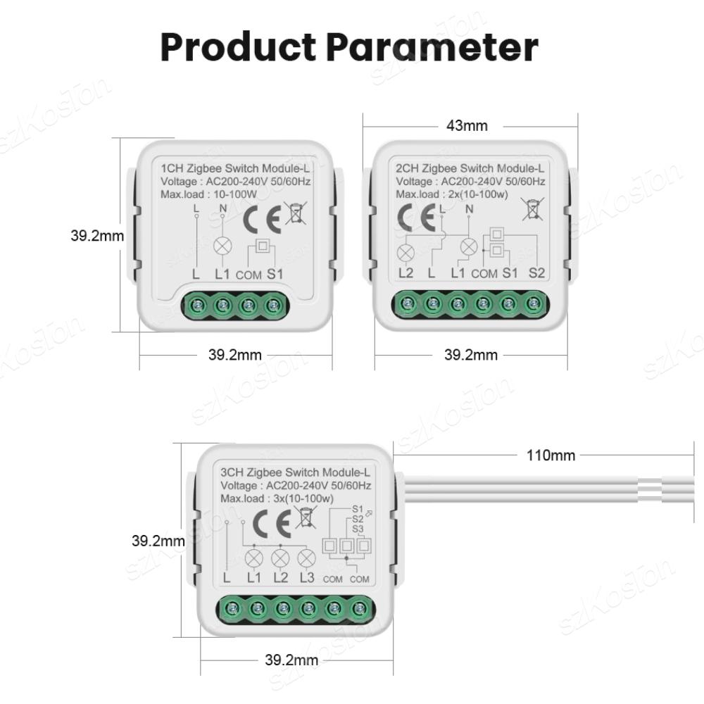 Tuya Zigbee Умный Мини-модуль переключателя Реле Без нейтрального провода 1 2 3 4 Клавиши Двухстороннее управление Работает с Alexa Google Home