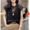 Нишевый дизайнерский сенс полый тонкий женский свитер с полурукавами, летний новый стиль черный сексуальный шикарный свободный топ с короткими рукавами