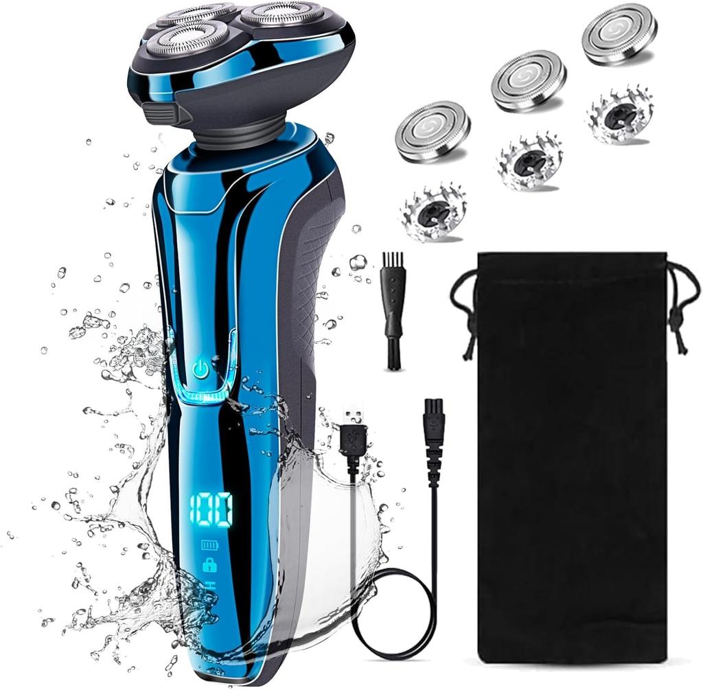 Electric Rotary Close and Fast IPX7 Wet and Dry Fully LED Battery Level Safety Care USB Rechargeable Men's Shaver, 3-Blade Shaver, Shaving,