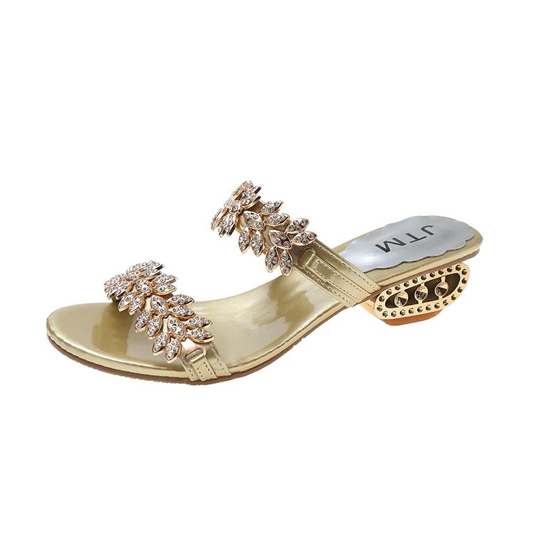 2024 Summer Fashion Women's Sandals Color Water Drill Slippers  Woman Strange Heel Large Size 40 41 Female Hollow Out Flip Flops