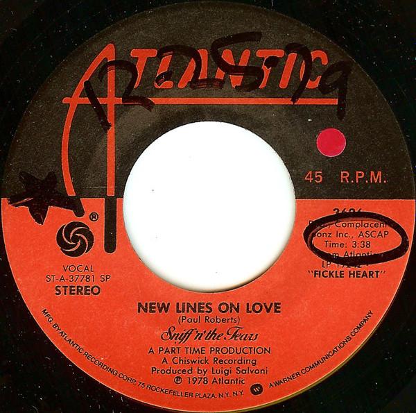 7-дюймовая пластинка SNIFF 'N' THE TEARS - New Lines On Love / Fight For Love 3626 Atlantic 1978 US Рок Б/У